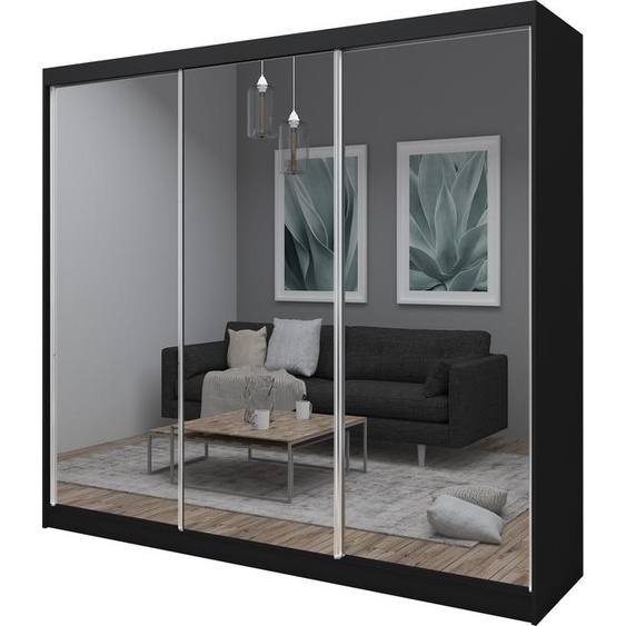 Armoire Darix de 240 cm avec miroir, 3 portes coulissantes (couleur : noir)