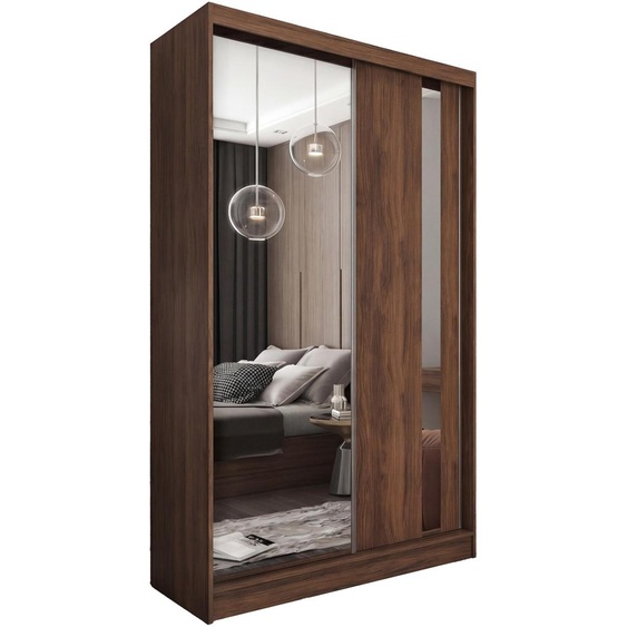 Armoire de 120 cm Gabo avec miroir, comprenant 2 portes coulissantes. Armoire coulissante (couleur : Noyer Warmia)