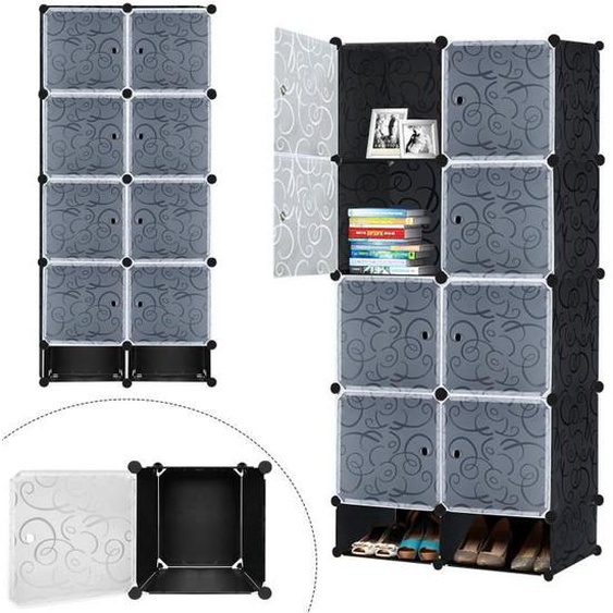 Armoire de Chambre 8 Cubes en Plastique Noir XMTECH