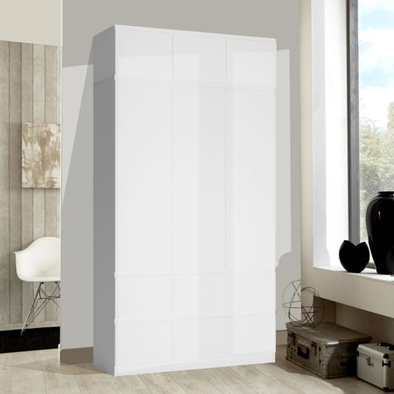Armoire de chambre à coucher, élément supérieur 137 cm, blanc mat / blanc brillant