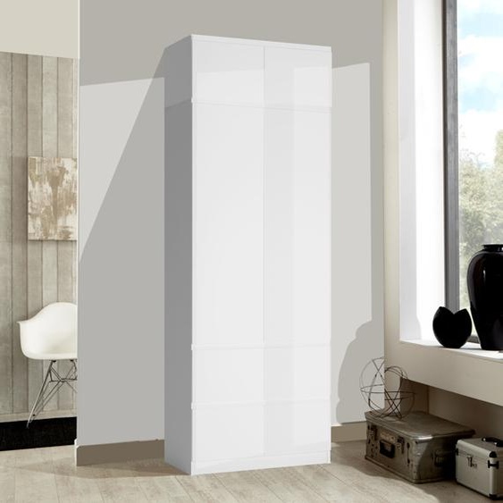 Armoire de chambre à coucher, élément supérieur 91 cm, blanc mat / blanc brillant