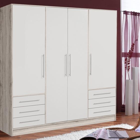 Armoire de chambre à coucher en chêne sable et blanc, 4 portes, 206,5 cm