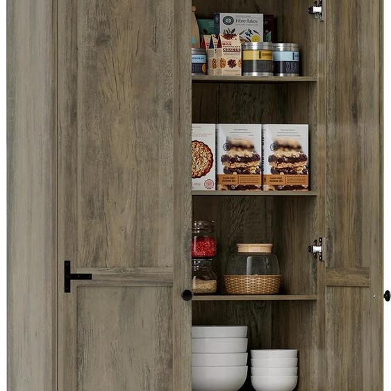 Armoire de cuisine - Armoire haute - 2 portes - Tablettes réglables - Bois - 78 x 31,5 x 182 cm - Gris clair