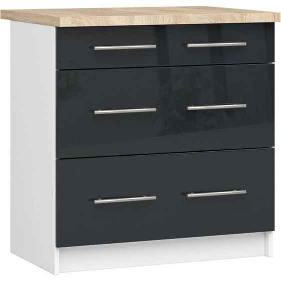 Armoire de cuisine OLIWIA S80 3 Tiroirs Brillant Blanc Graphite
