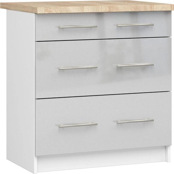 Armoire de cuisine OLIWIA S80 3S Blanc Métallique Brillant avec 3 Tiroirs et Plan de Travail 80x60 cm