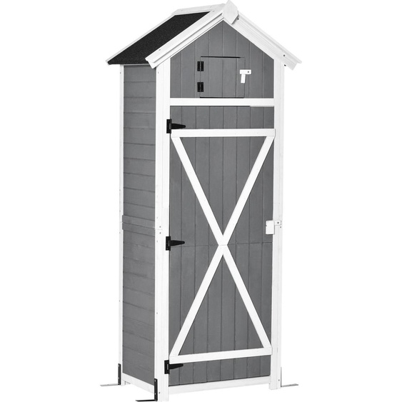 Armoire de jardin avec porte et toit, abri pour outils en bois, gris, 78x52,5x182cm, idéal pour le stockage de jardin & table pliable