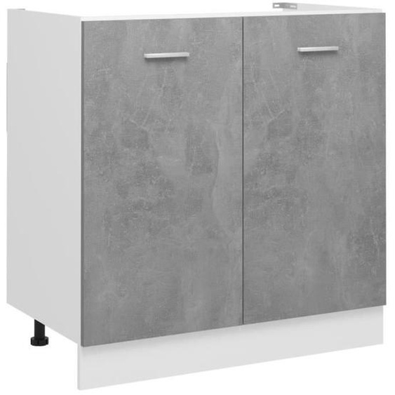 Armoire de plancher dévier - Aggloméré - Gris béton - 80x46x81,5 cm - Montage facile - Meuble de cuisine