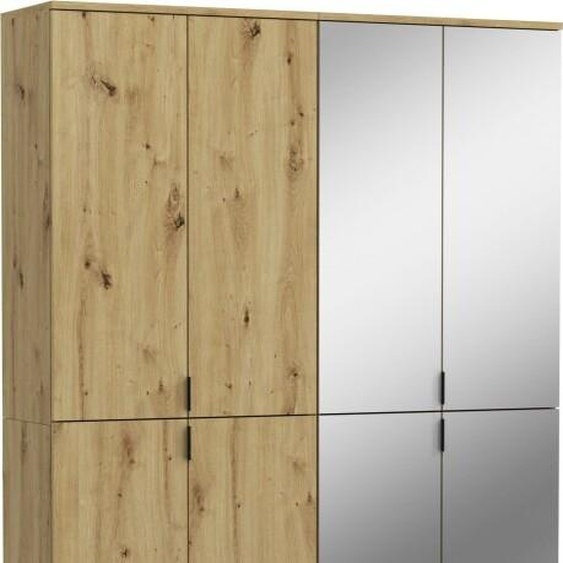 Armoire de rangement 8 portes avec 4 miroirs – Chêne clair – BODITE