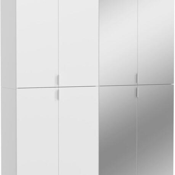 Armoire de rangement 8 portes BODITE – Blanc laqué – 4 portes avec miroirs