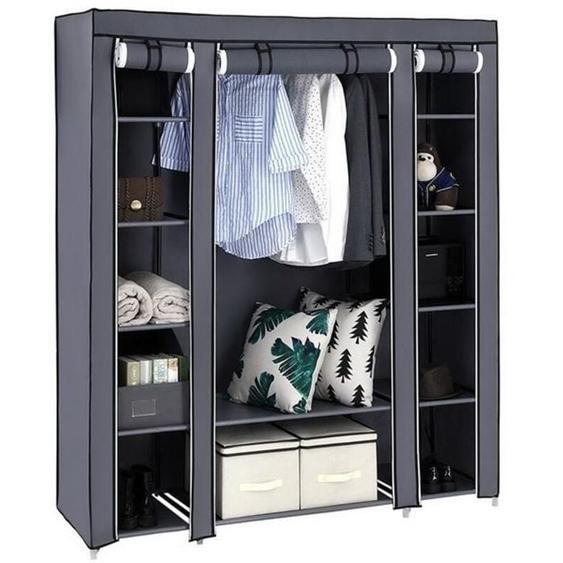 Armoire de Rangement, Penderie Pliable en Tissus, Garde-Robe, avec Tringle, étagères, Housse en Tissu Non-tissé, pour Chambre, vestiaire, 150 x 45 x