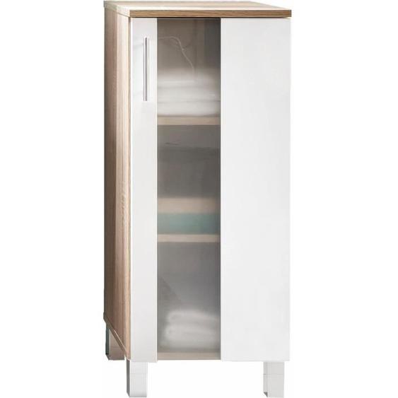 Armoire de rangement pour salle de bain 1 porte coloris chêne Sagerau et blanc L. 33 x P. 31 x H. 80 cm collection Cheriton Blanc