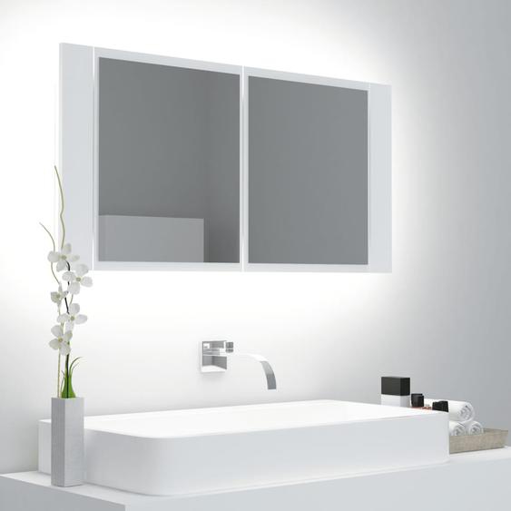 Armoire salle de bain à miroir LED Blanc 90x12x45 cm Acrylique