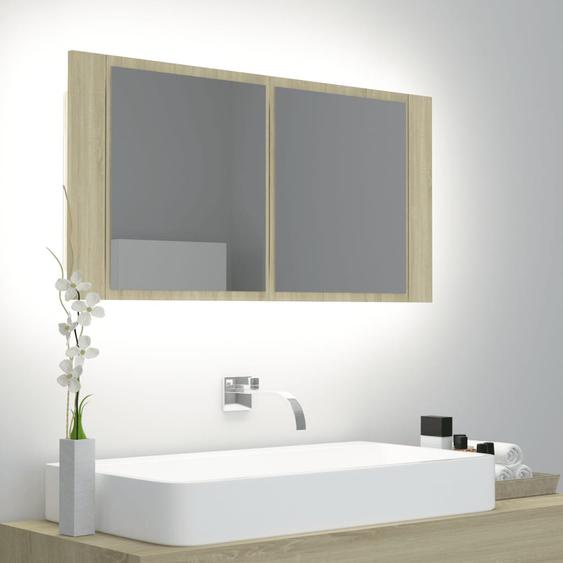 Armoire à miroir à LED de bain Chêne sonoma 90x12x45 Acrylique