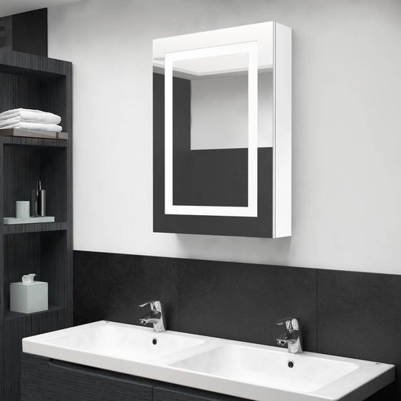 Armoire de salle de bain à miroir LED Blanc brillant 50x13x70cm
