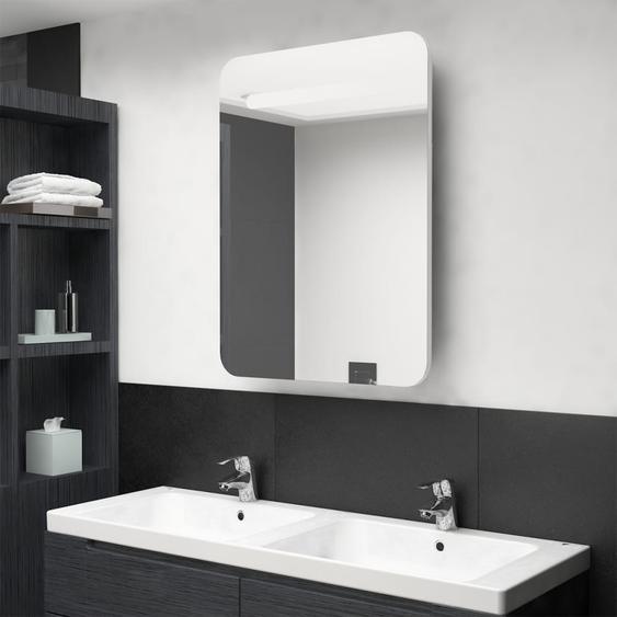 Armoire de salle de bain à miroir LED Blanc brillant 60x11x80cm