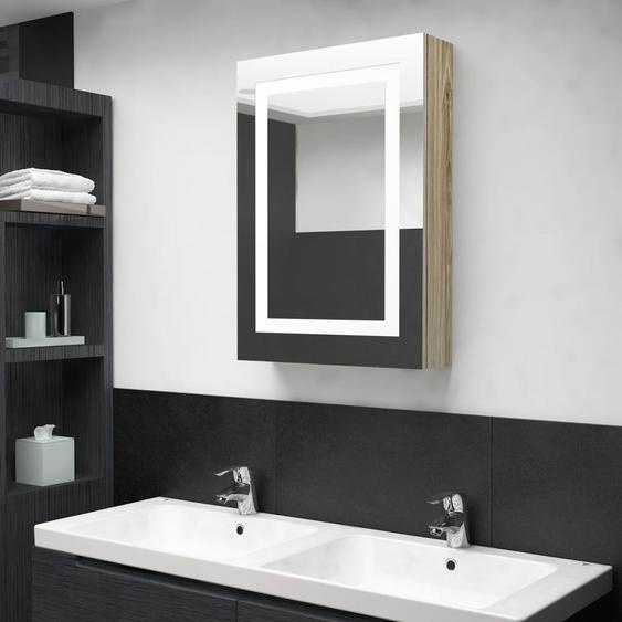 Armoire de salle de bain à miroir LED Chêne 50x13x70 cm