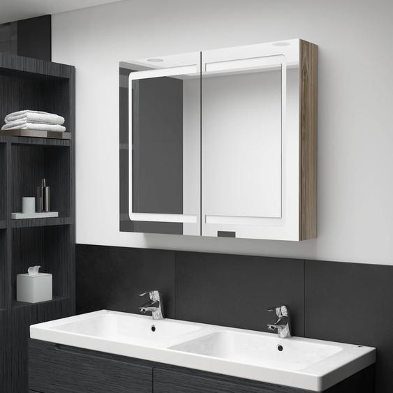 Armoire de salle de bain à miroir LED Chêne 80x12x68 cm