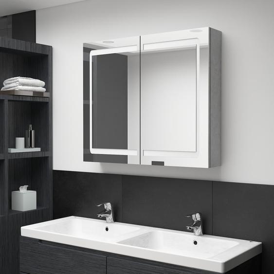 Armoire de salle de bain à miroir LED Gris béton 80x12x68 cm