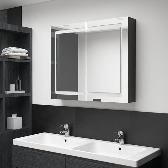 Armoire de salle de bain à miroir LED noir brillant 80x12x68 cm