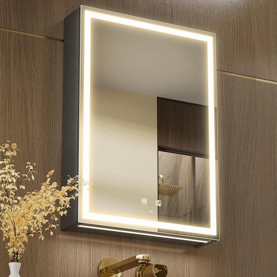 Armoire de salle de bain avec éclairage LED et miroir, dimensions 50x70 cm, ouverture à droite, avec port USB