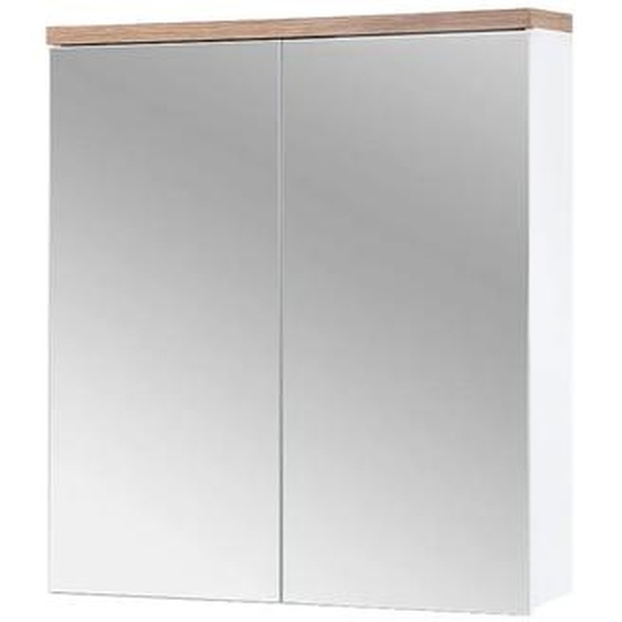 Armoire De Salle De Bain Avec Miroir 60 Cm Blanc Brillant 2 Portes Moderne