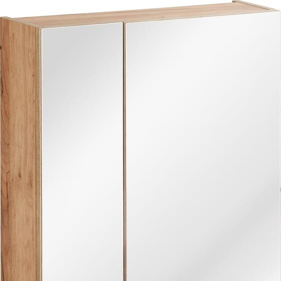 Armoire De Salle De Bain Avec Miroir 60 Cm Chêne Doré Craft 2 Portes Moderne
