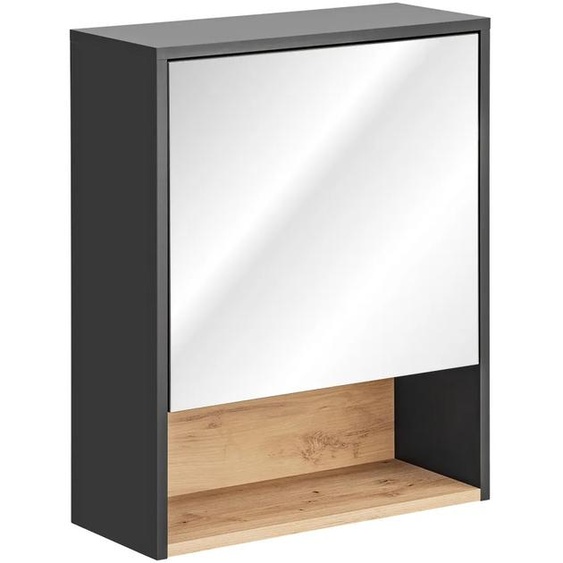 Armoire De Salle De Bain Avec Miroir 60 Cm Gris Cosmos Chêne Élégance Moderne