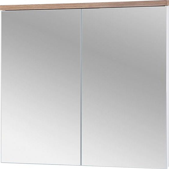 Armoire De Salle De Bain Avec Miroir 80 Cm Blanc Brillant 2 Portes Moderne