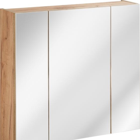 Armoire De Salle De Bain Avec Miroir 80 Cm Chêne Doré Craft 3 Portes Élégante