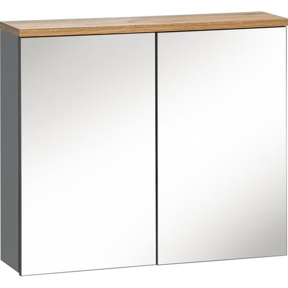 Armoire De Salle De Bain Avec Miroir Gris Brillant 60 Cm 2 Portes