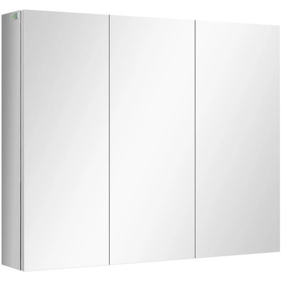 Armoire de salle de bain avec portes miroirs - 3 portes miroirs - 5 compartiments intérieurs - Acier inoxydable et verre - 70 x 12 x 55 cm - Argent