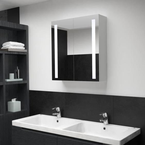 Armoire de salle de bain-Meuble de salle de bain Armoire de rangement Meuble lavabo évier à miroir LED 62x14x60 cm