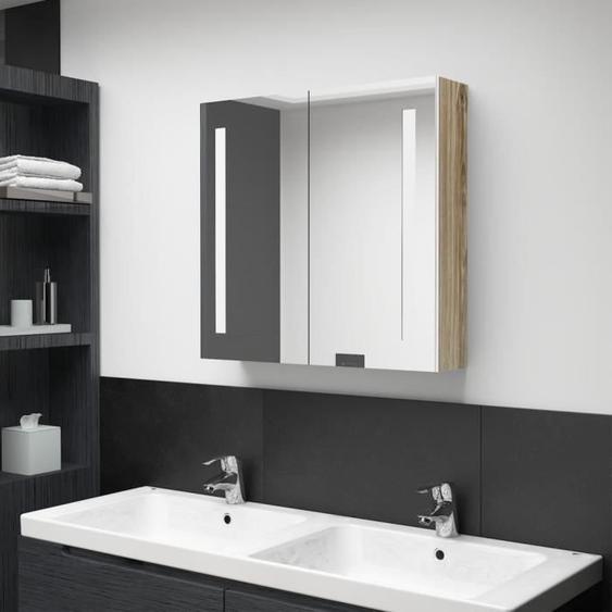 Armoire de salle de bain - MOTHINESSTO - LY4617 - Miroir LED - Blanc et chêne - 62x14x60cm