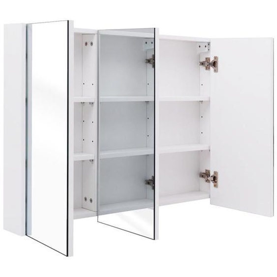 Armoire de salle de bain murale avec miroir 3 portes 6 etageres reglables 3 positions 90 x 11 x 65 cm blanc