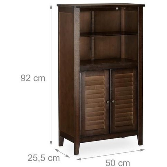 Armoire de salle de bain sur pied meuble de rangement 92 cm bambou marron