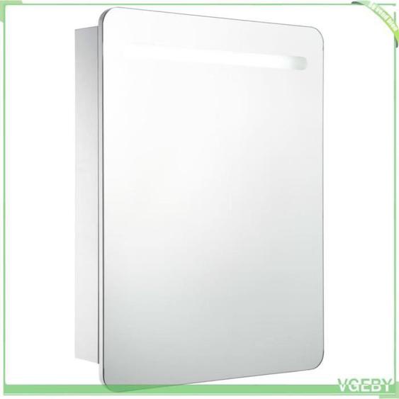 Armoire de salle de bain - V GEBY - Miroir LED - 60x11x80 cm - 2 étagères - USB