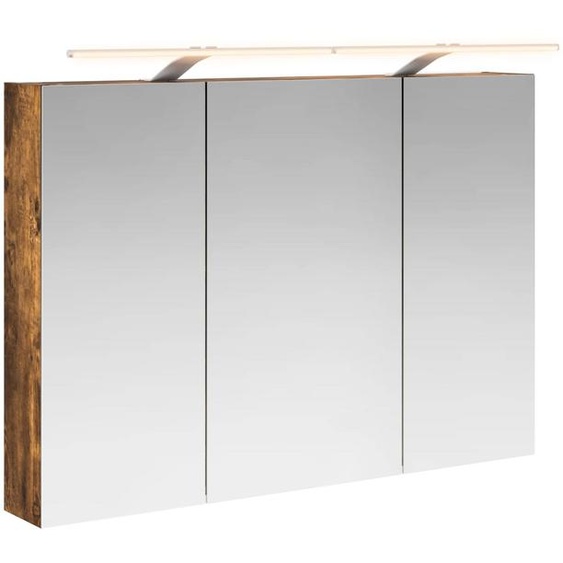 Armoire de salle de bains avec miroir, chêne fumé, 100 x 14,5 x 70 cm