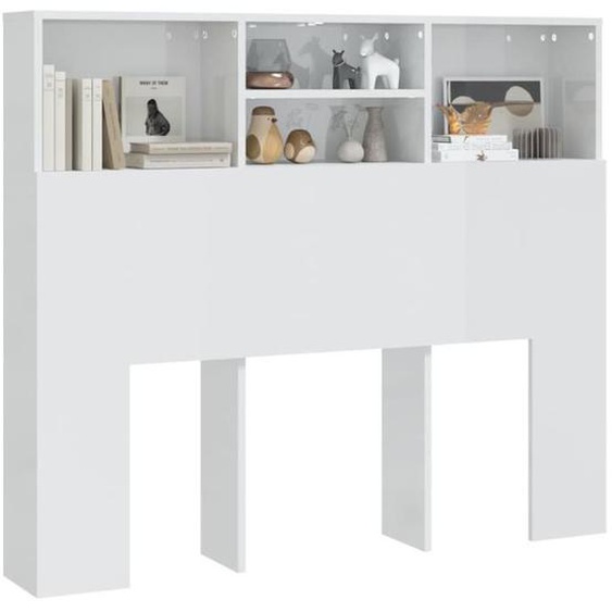 Armoire de tête de lit - ZERODIS - Blanc brillant - 120 cm - Contemporain - Design