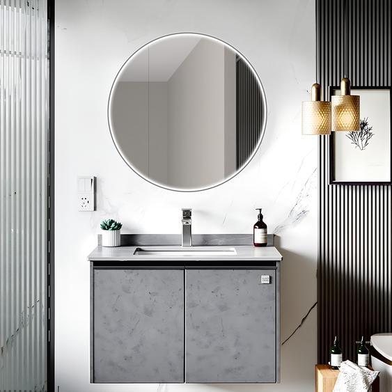 Armoire de toilette avec éclairage Talos Black Nova Ø60 cm noir - salle de bain armoire de toilette avec 2 étagères - aluminium - paroi arrière en miroir