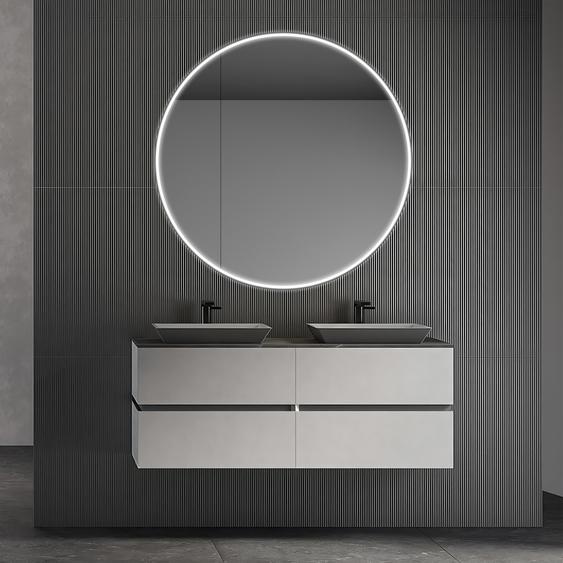 Armoire de toilette avec éclairage Talos Black Nova Ø80 cm noir - armoire de toilette avec 2 étagères - aluminium - paroi arrière en miroir