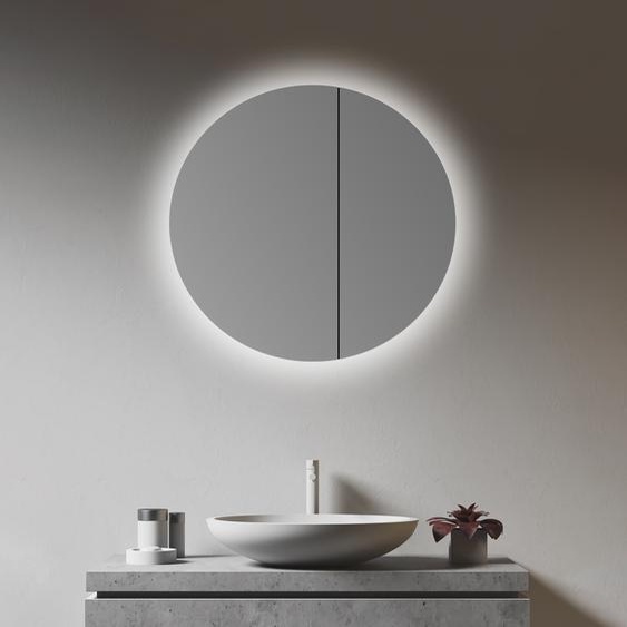 Armoire de toilette avec éclairage TALOS round Ø 60 cm - Armoire de toilette avec corps en aluminium de haute qualité - avec deux étagères en verre