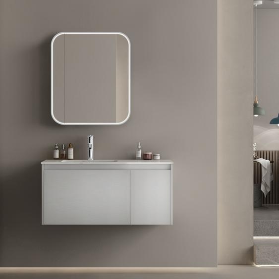 Armoire de toilette avec éclairage Talos Silver Nova 60x70 cm argent - salle de bain armoire de toilette avec 2 étagères - aluminium - paroi arrière en miroir