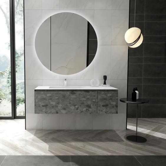 Armoire de toilette avec éclairage Talos Silver Picasso Style Ø80 cm - salle de bain armoire de toilette avec 2 étagères - aluminium - paroi arrière en miroir