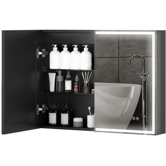 Armoire de toilette - HOMCOM - 60 x 80 cm - miroir, éclairage LED - anti-buée, variateur de lumière, 3 couleurs - noir