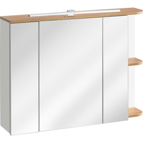 Armoire de toilette FURNLUX Platine Brillant Blanc Pur Et Chêne Et Miroir Gris 94cm / Couleur principale : Blanc / Dimensions : 94 x 72 x 20 cm