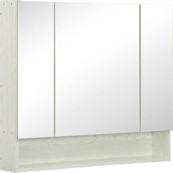 Armoire de toilette pour salle de bain - Armoire murale à 3 portes - Étagère réglable - 90 x 15 x 75 cm - MDF et verre - Montage requis - Blanc