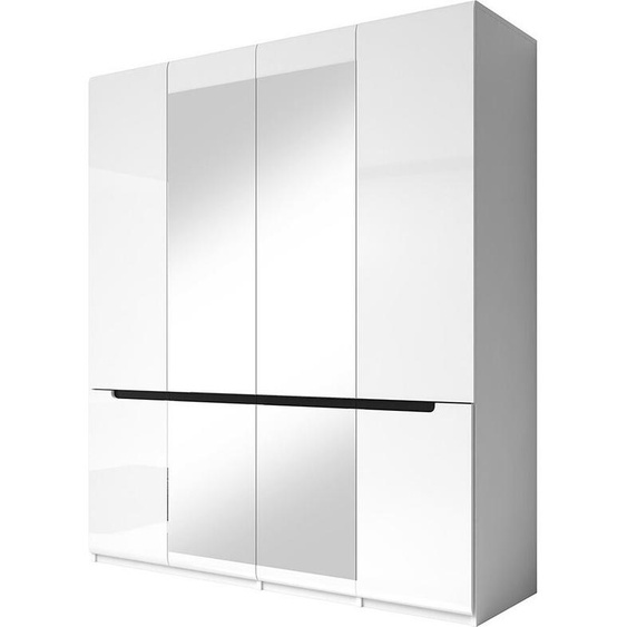 Armoire design avec 4 portes et 2 miroirs en blanc, finition brillante - LUCIA