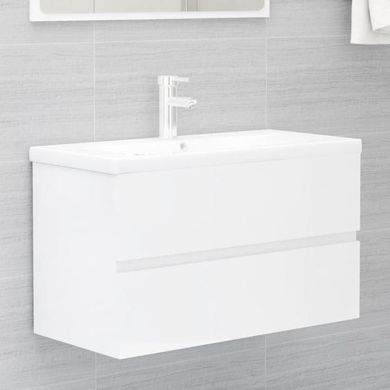 Armoire dévier lavabo intégré blanc brillant bois dingénierie