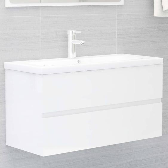 Armoire dévier avec lavabo intégré Blanc brillant Aggloméré