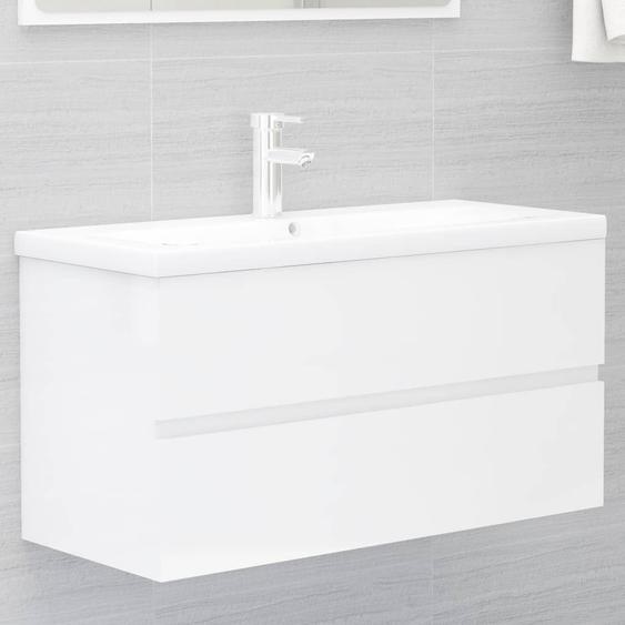 Armoire dévier lavabo intégré blanc brillant bois dingénierie